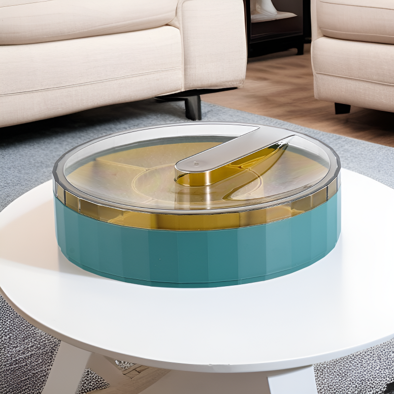 다기능 레드 체크 플라스틱 뚜껑 달린 간식 접시