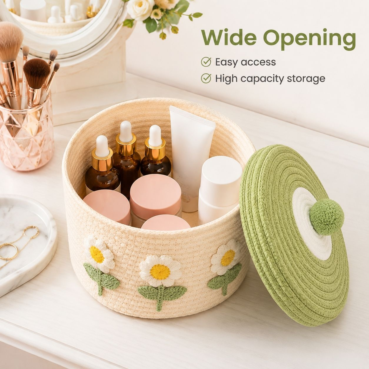Lidded Cotton Woven Storage Basket