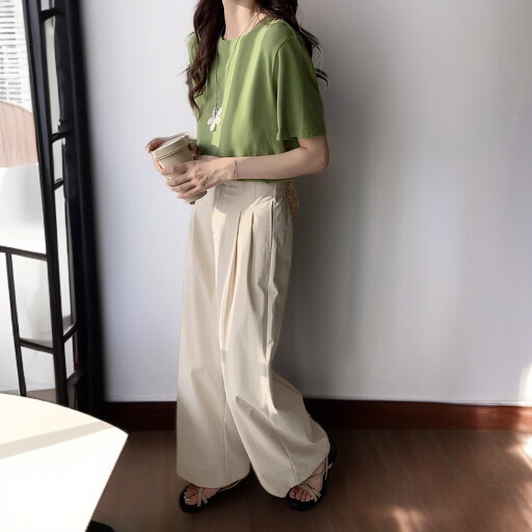 여성 통근 처짐 와이드 팬츠 정장바지 여 슬림 캐주얼 일자 팬츠 와이드 팬츠 여성 캐주얼 처짐 정장바지