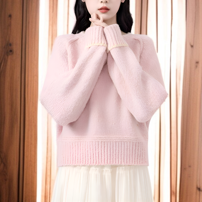 ラウンドネック カラーブロック プルオーバー ニット セーター 韓国風 ファッショナブル デザイン 長袖 セーター トップス ゆったり フィット 快適 暖かく 防寒