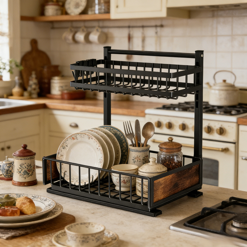 Home Under Sink Storage Rack, Punch-free Double-layer Drawer Organizer, 