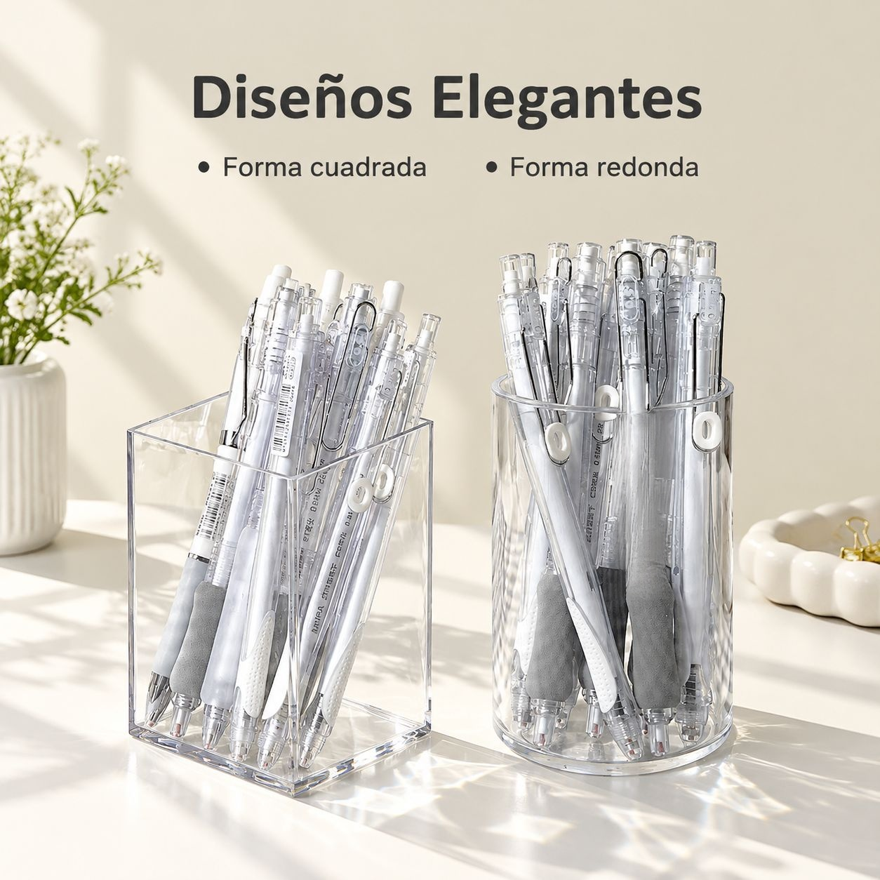 Organizador multifuncional de escritorio acrílico transparente para brochas y útiles