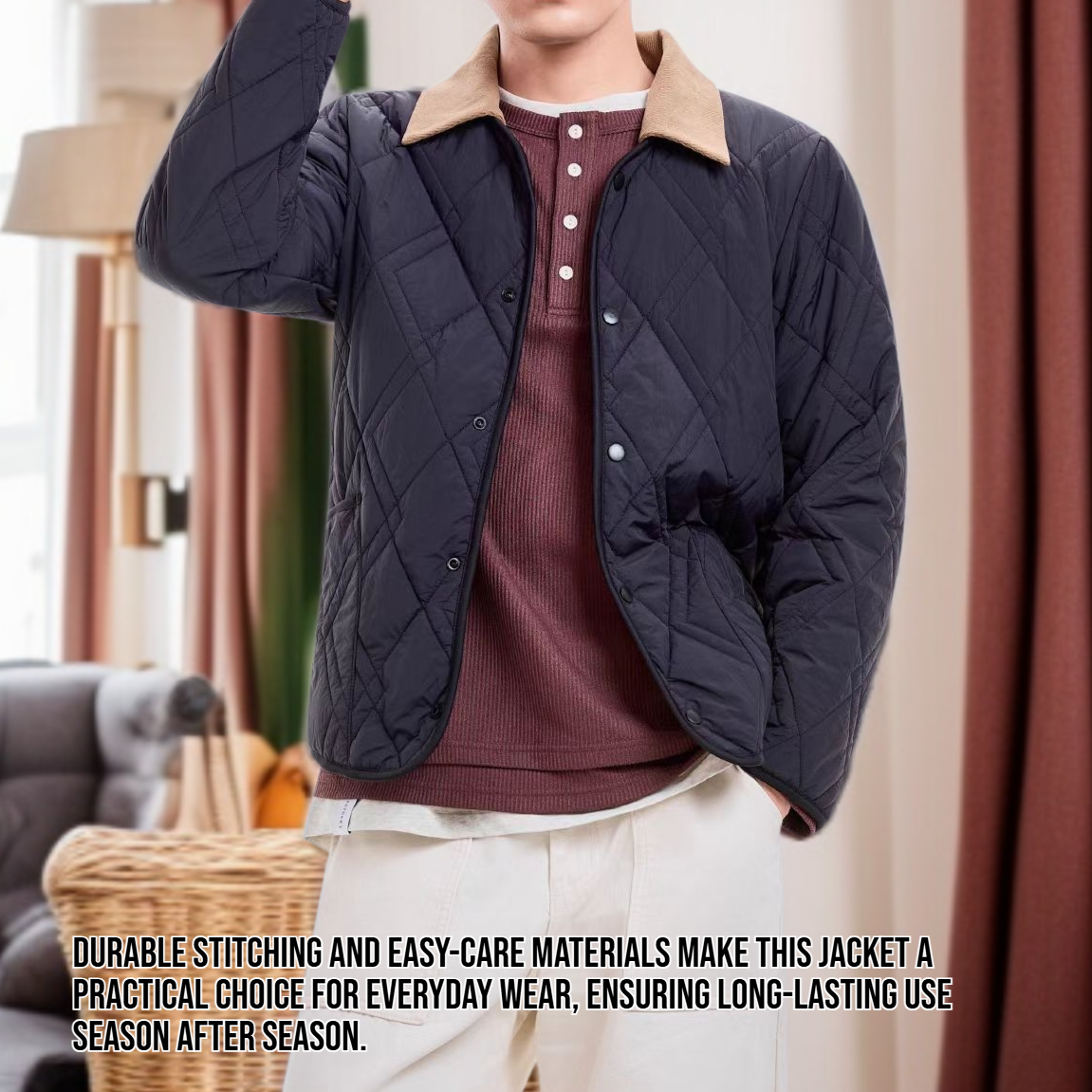 Front view of women's autumn and winter cotton jacket with collar