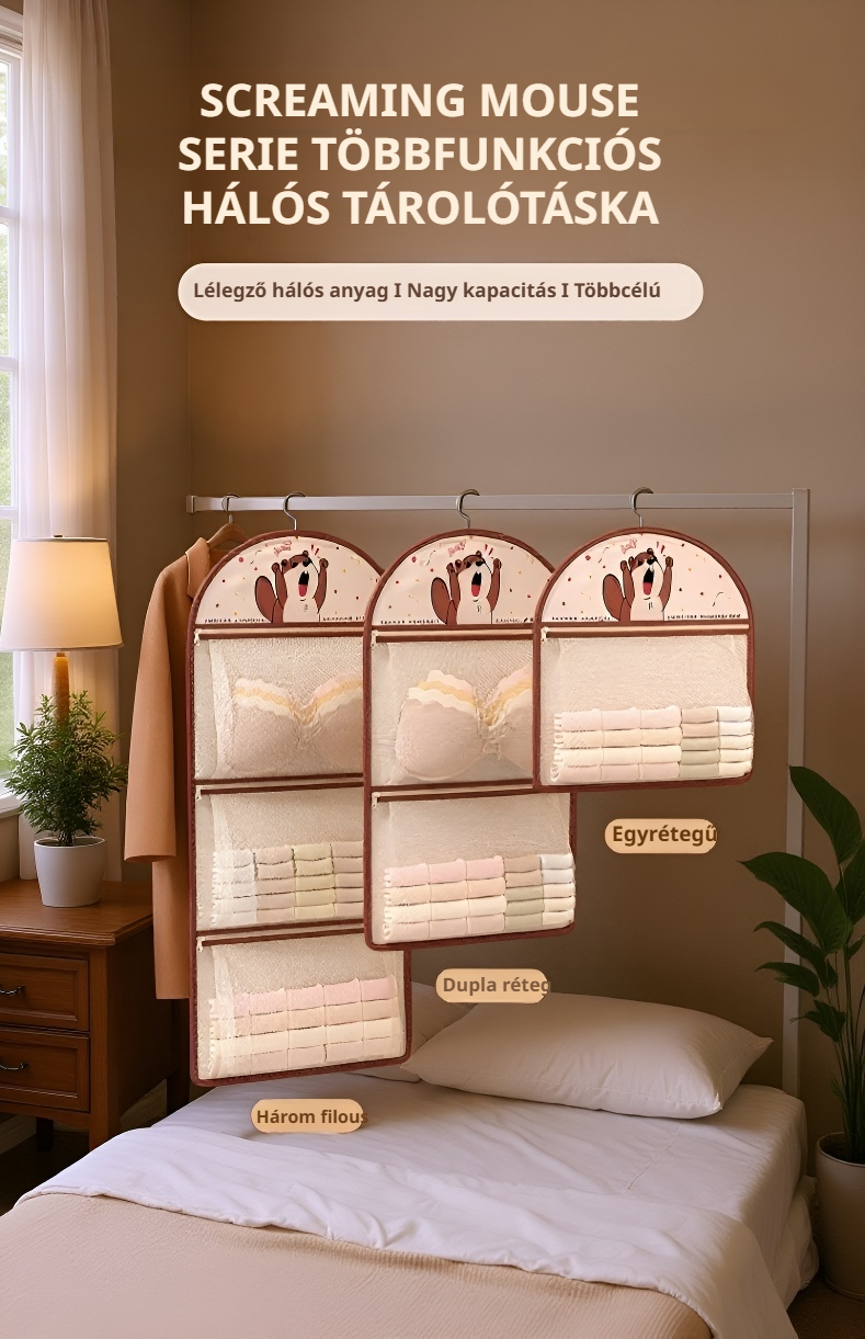 Kollégiumi többfunkciós függő szekrényrendszerező használat közben