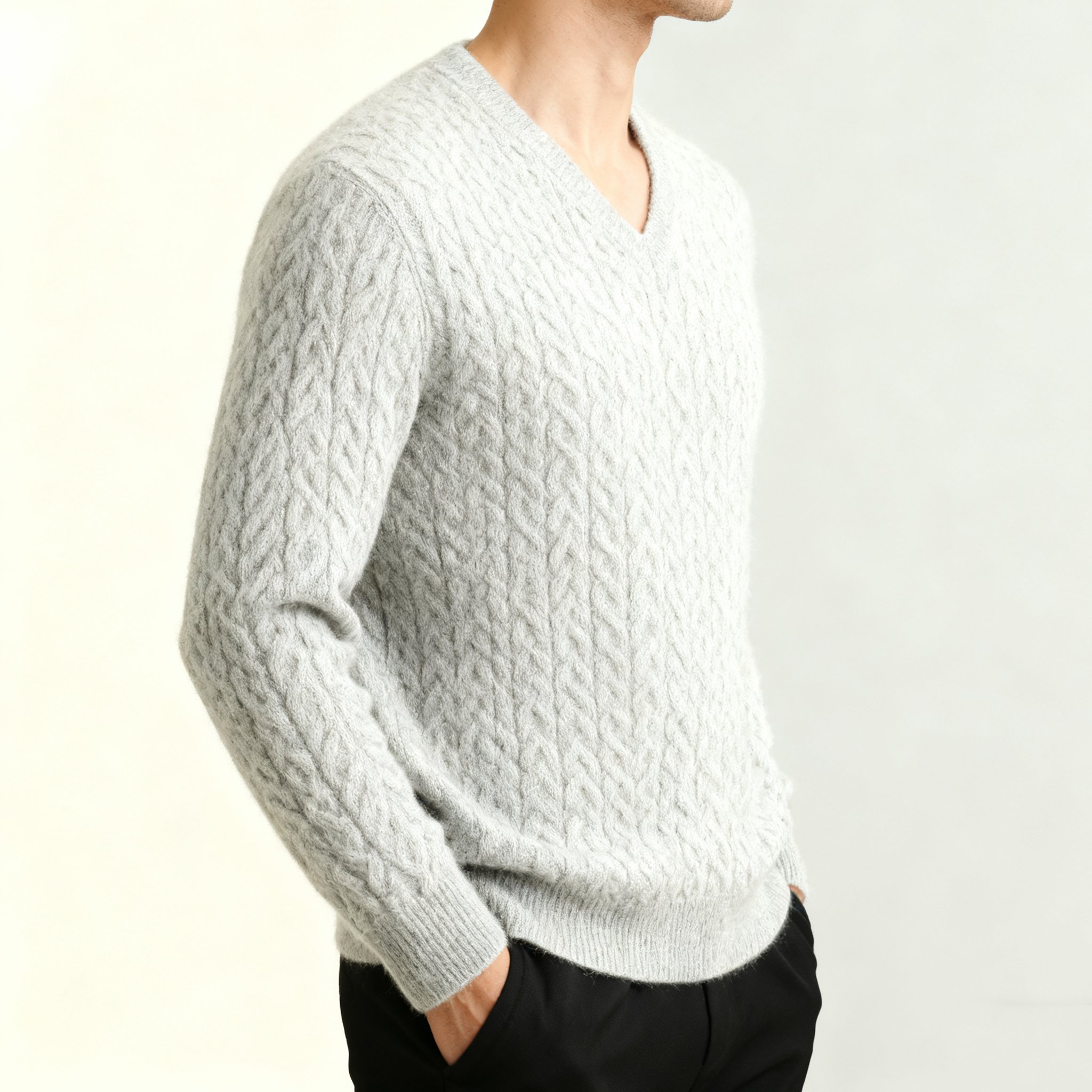 高級グレー手編みニットセーター