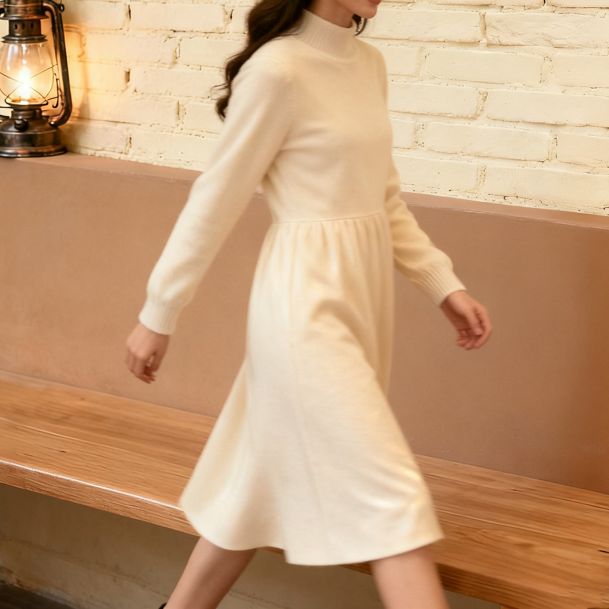 겨울 데일리룩 여성용 하이넥 니트 원피스