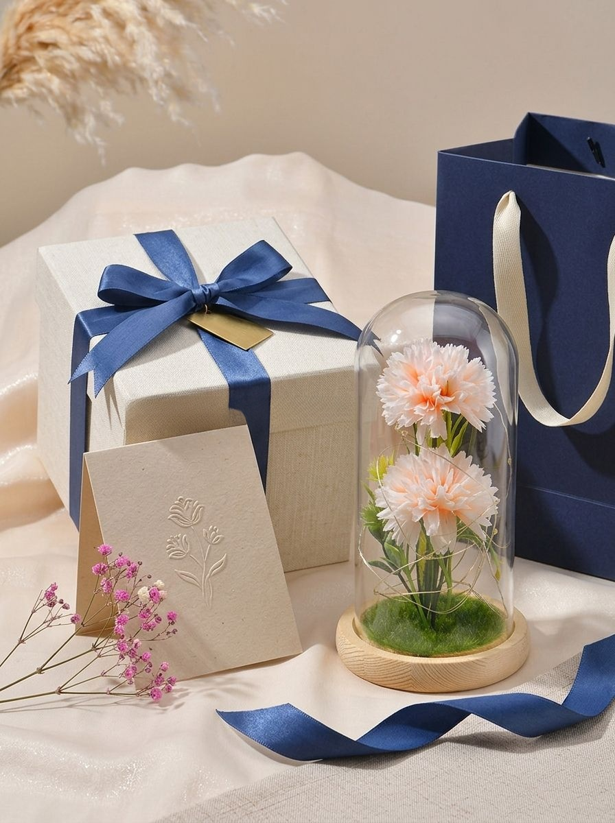 おしゃれなガラスドームフラワーアレンジメント