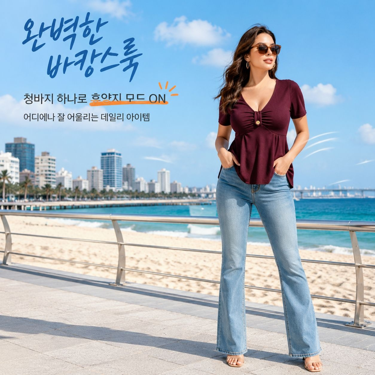 빅사이즈 V넥 버튼 반팔 상의, 패션 슬림핏 솔리드 티셔츠