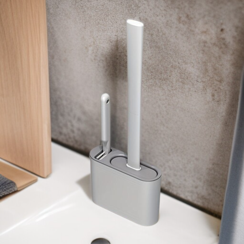 Wall Mounted Toilet Brush with 2 Brush Heads & 1 Holder, Soft Bristle Bathroom Cleaning Tool