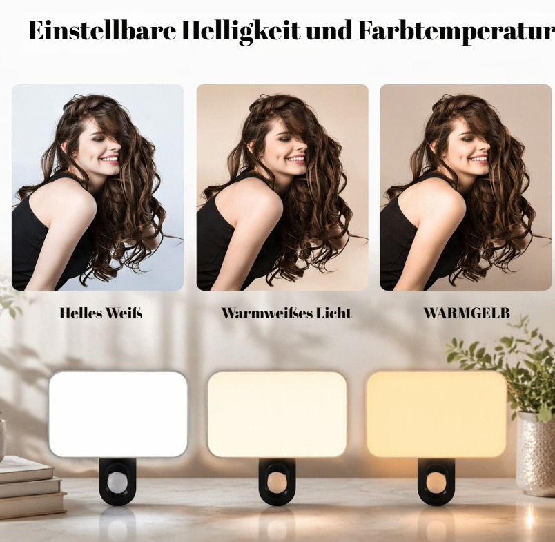 Wiederaufladbares LED-Licht am Smartphone für Livestreams