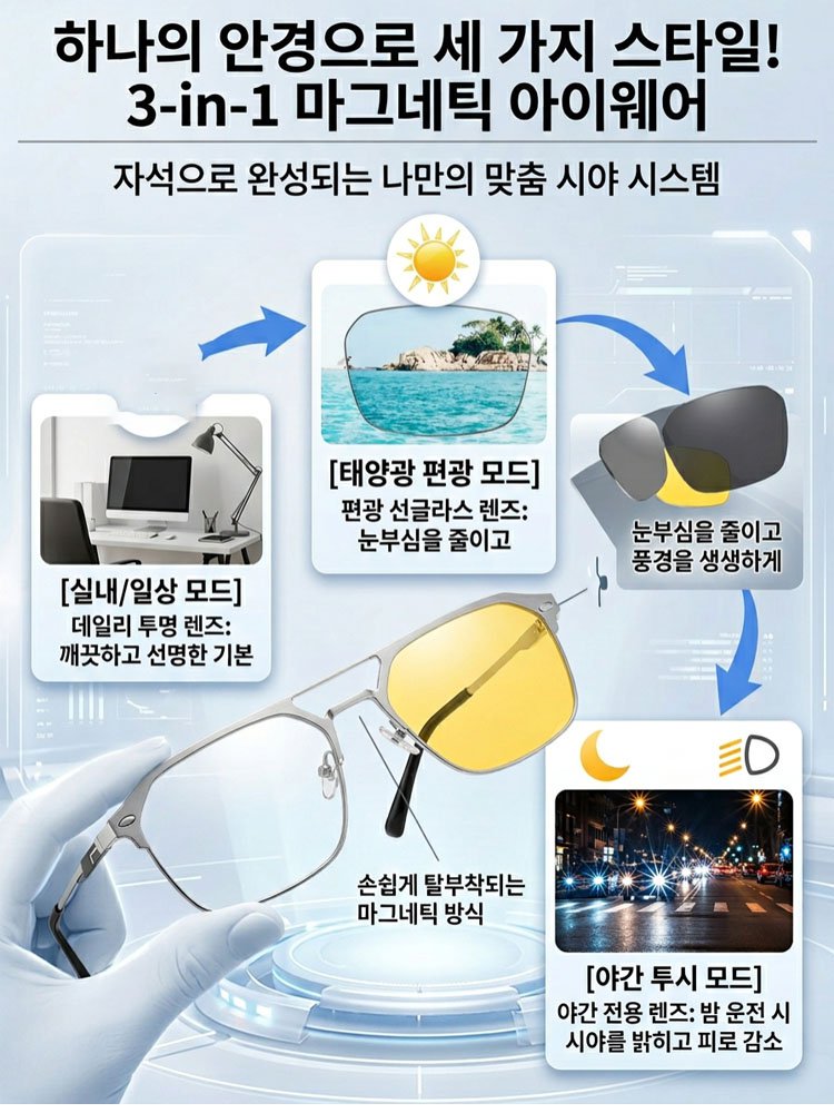 순티타늄 3-in-1 편광 마그네틱 클립 선글라스