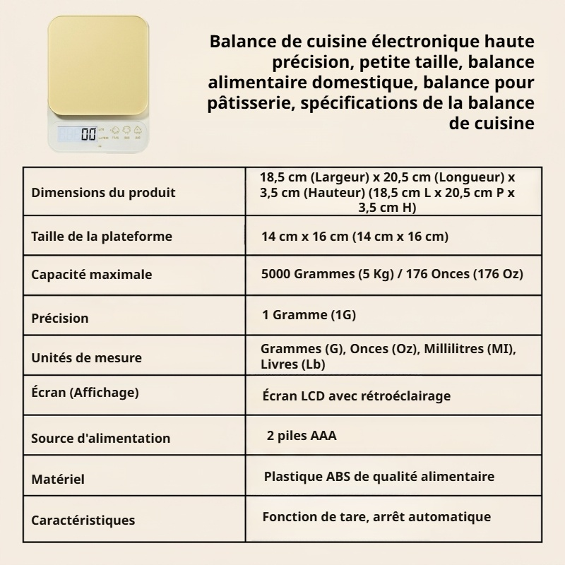 Balance électronique de cuisine haute précision compacte