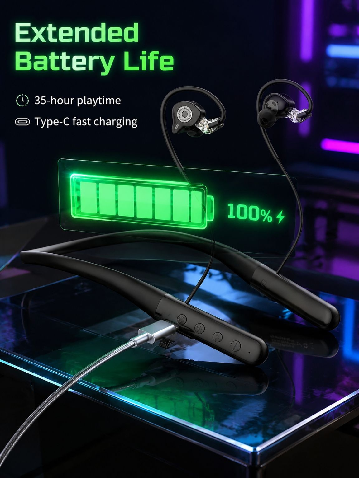 Sports Bluetooth Earphones with Deep Bass, Noise Cancelling, Neckband HiFi Sound, Long Battery Life