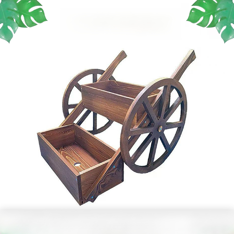 Solid Wood Flower Cart, Decorative Trolley for Balcony