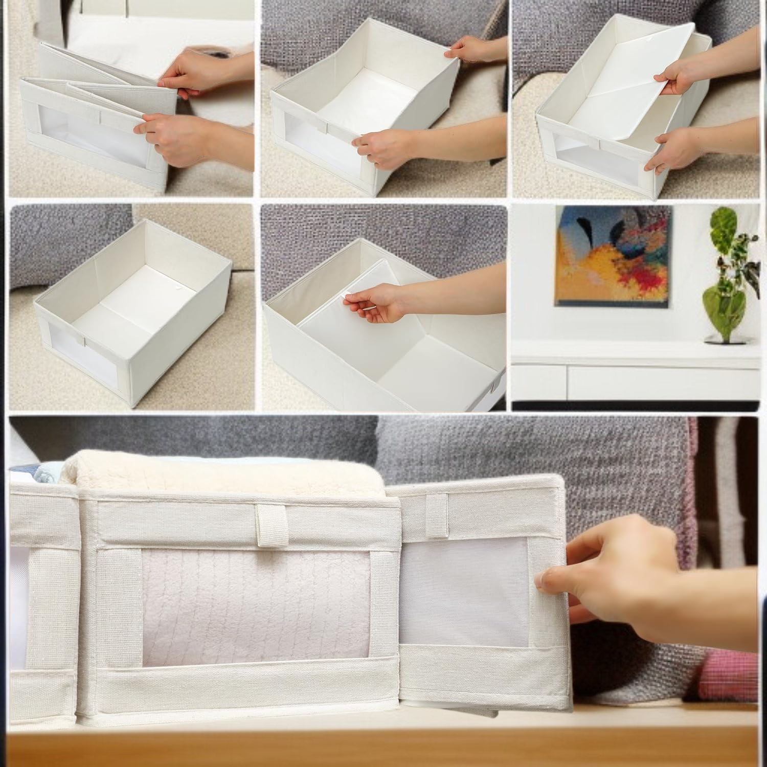  Collapsible Linen Storage Box with Transparent Window for Closet System