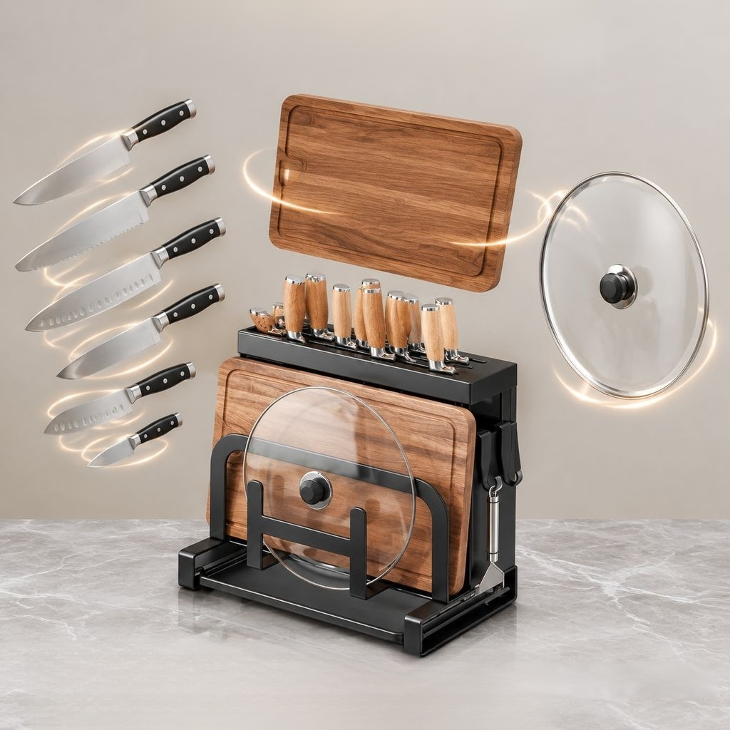 Porte-Couteaux Multifonction Support Planche et Couvercle Cuisine