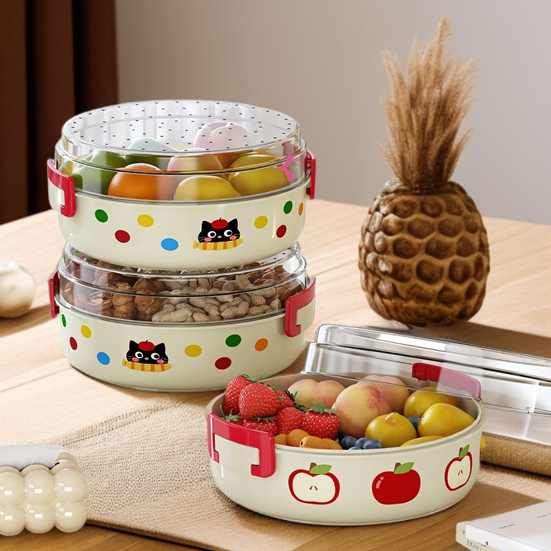 가정용 건과일 수납함 겸용 이중 물빠짐 뚜껑 달린 간식 수납함 거실 과일 접시 한