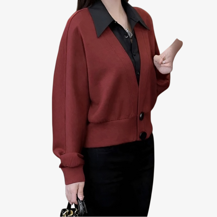 여성 차이나 기질 감령 셔츠 가짜 투피스 레드 상의 그레이 슬림 봄가을 셔츠