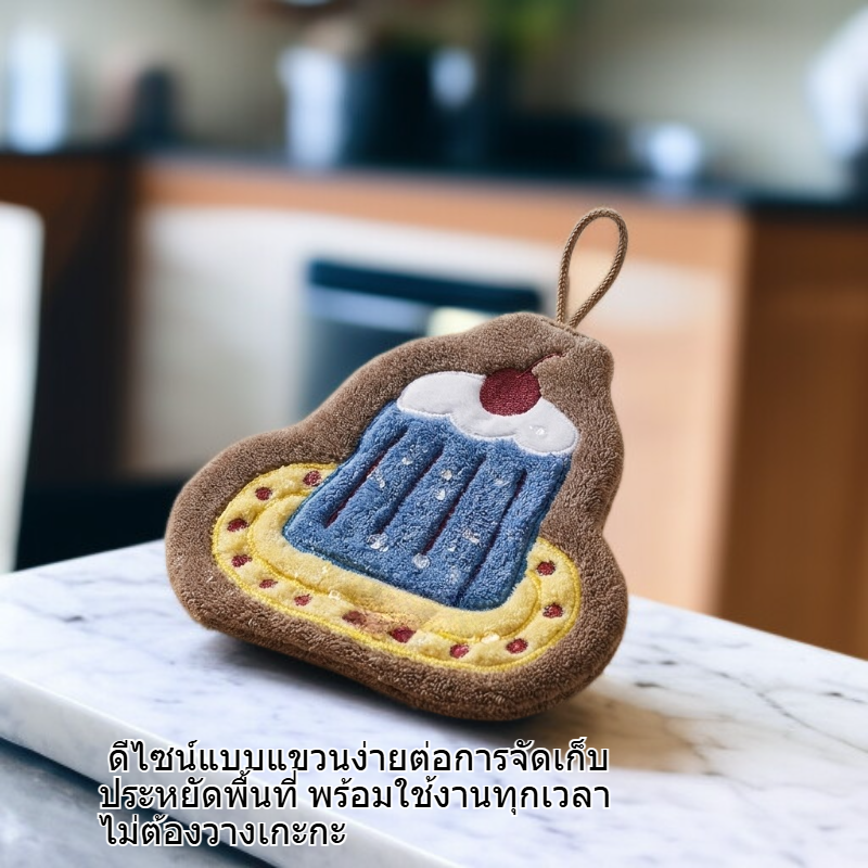 ผ้าเช็ดมือผ้าขนหนูลายเค้กเชอร์รี่ แบบแขวน น่ารัก เหมาะสำหรับห้องครัวและห้องน้ำ