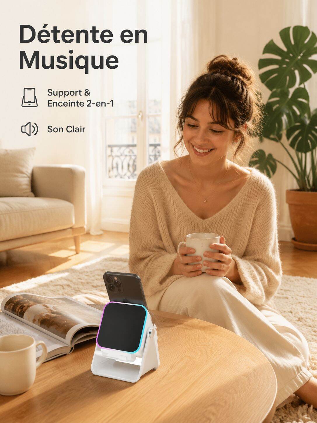 Support de téléphone avec enceinte Bluetooth 2-en-1