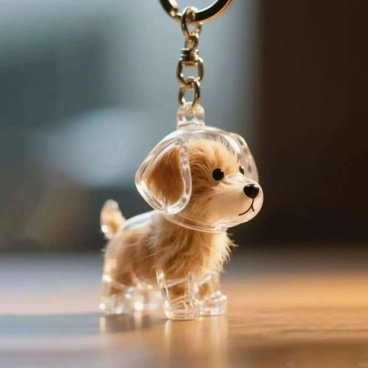 Porte-clés avec pendentif chien, boîte transparente pour poils d'animaux