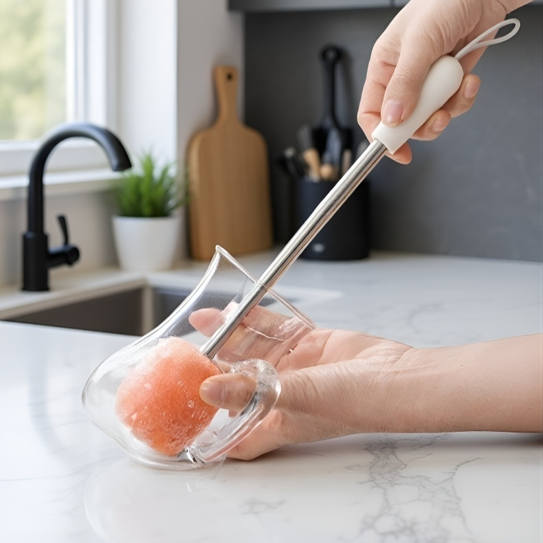 فرشاة إسفنجية مع مقبض قابل للسحب لسهولة التخزين