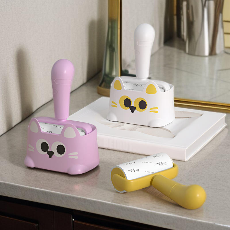 New Cartoon Cat Hair Removal Set with Replaceable Tearable Roller and Clothing Tool