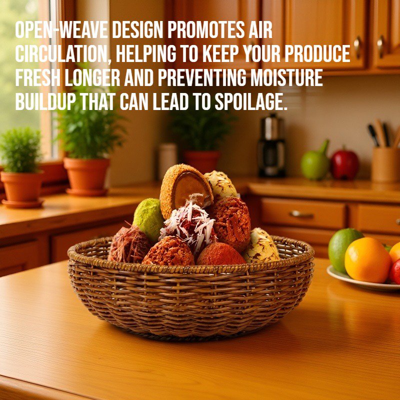 Round woven rattan fruit and vegetable storage basket