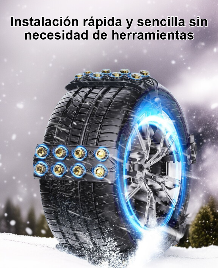 Cadenas de nieve universales ensanchadas instaladas en neumático de coche