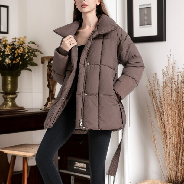 여성 하프 패딩 아우터 허리 여리여리 도톰 패딩 박시 패딩