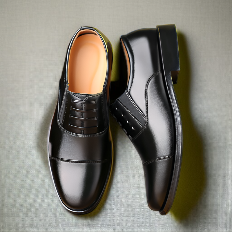 حذاء جلد رجالي للأعمال بنعل ناعم، ثلاث وصلات، أسود، مناسب للمقابلات والتصوير، كاجوال للشباب