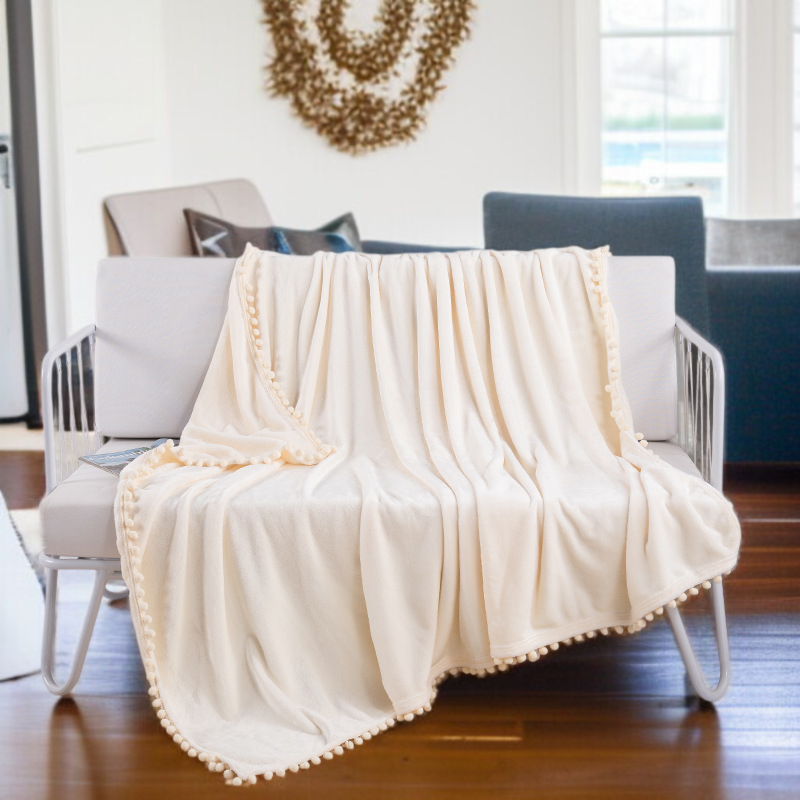 オフィスソファー毛布 フランネルボール厚手装飾毛布 タッセル付きブランケット