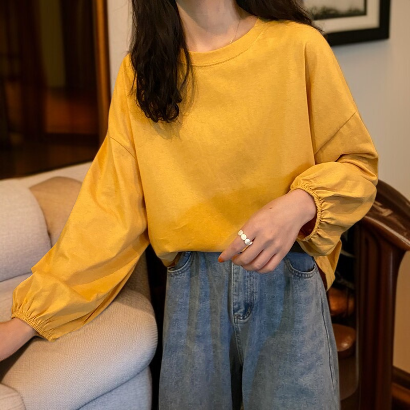 여성 얇은 맨투맨 가을 날씬해 보이는 루즈핏 벌룬 소매 긴팔 티셔츠 맨투맨 여성 맨투맨