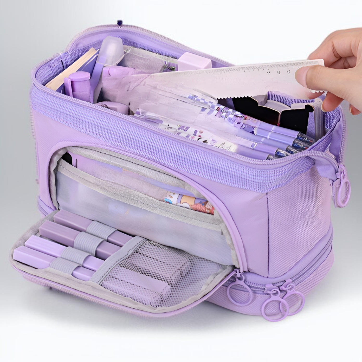 Double layer pencil case with large capacity