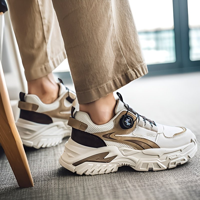 ファッションシューズ 2025年秋新作 ニッチ 学生 レジャー スポーツ ランニングシューズ 厚底 回転ボタン 旅行 お父さん シューズ