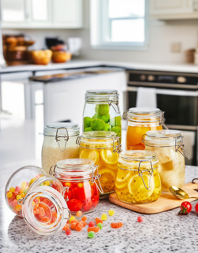 Clear glass jar filled with colorful spices