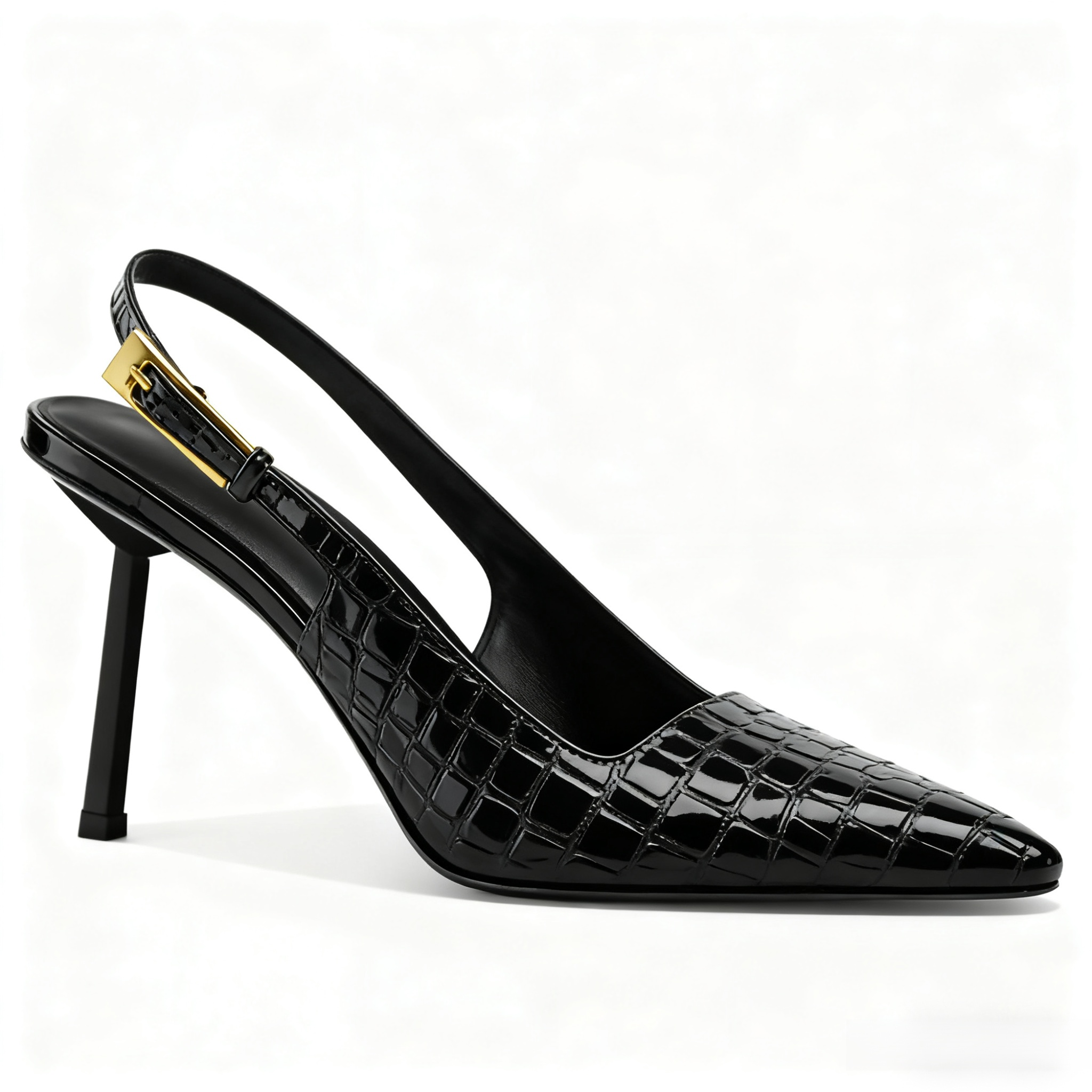 ヨーロッパ風スクエアトゥスティレットサンダル パテントレザー