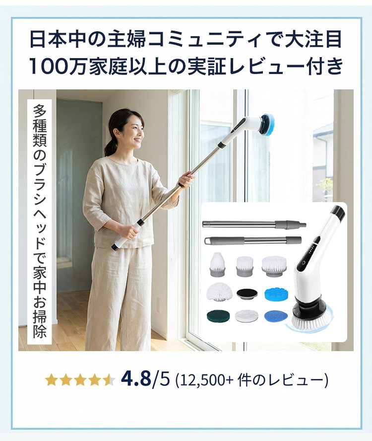 強力な洗浄力を発揮する電動掃除ブラシの動作シーン