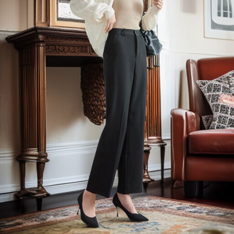 추동 여성 하이웨스트 일자 정장바지 프리미엄 드롭 정장 블랙 작업바지 패션 슬림 정장바지녀