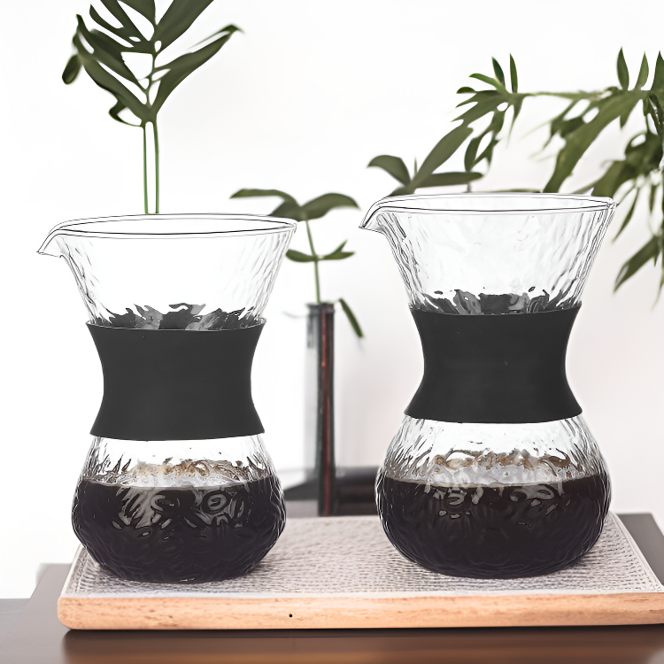 ハンドドリップコーヒーポットセット ハンマー模様ガラス 耐熱 ステンレスフィルター