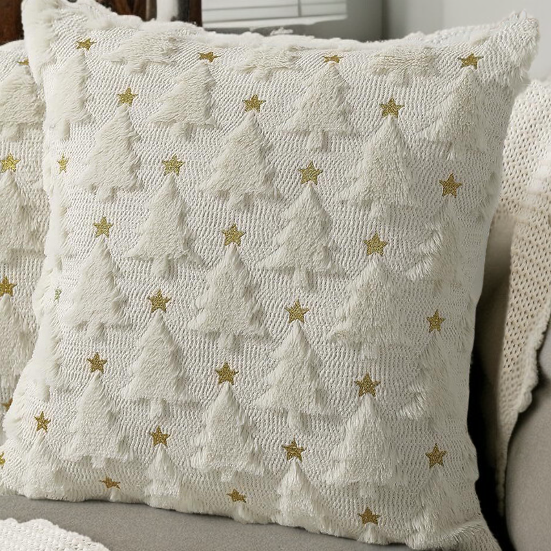 크리스마스 베개 커버 3D 플러시 자수 크리스마스 트리 베개 커버