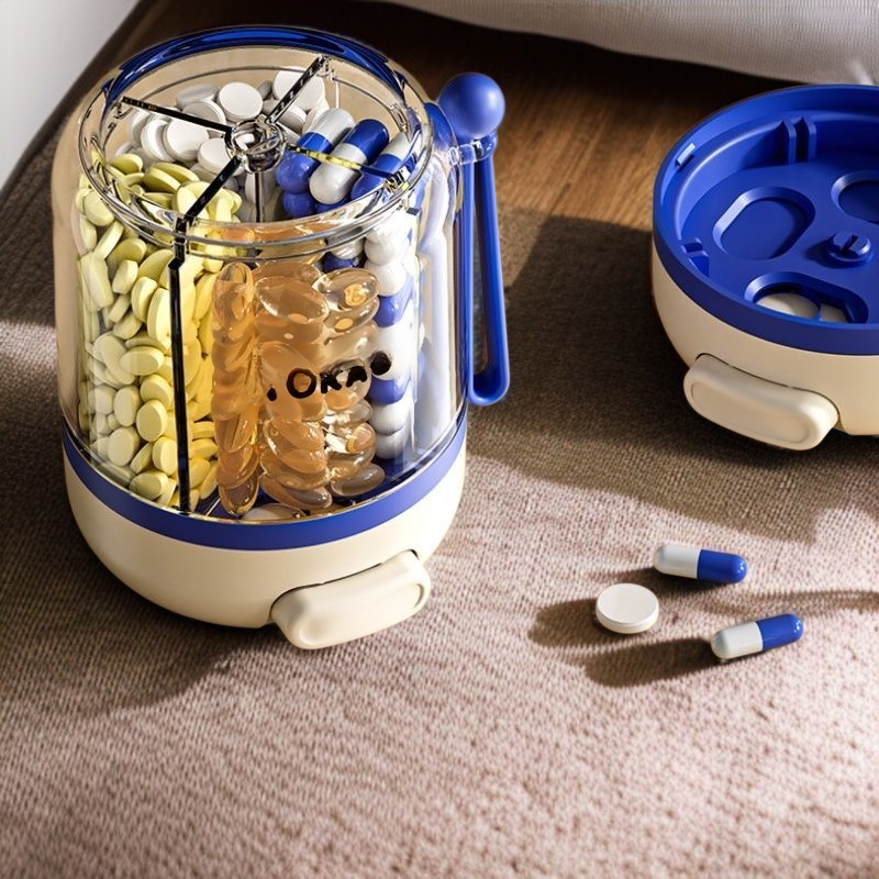 압착식 휴대용 분약통 1일 3식 7일 칸 원형 약품 소분함