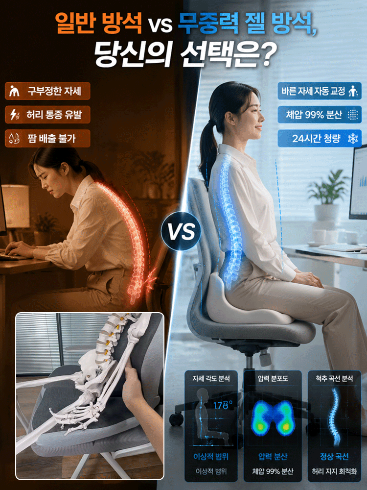 독일정형설계 무중력 아이스 젤  등받이 일체형 자세교정 방석