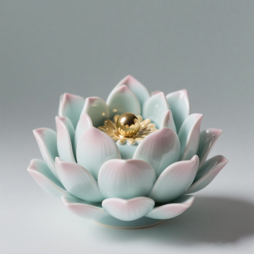  ของตกแต่งบ้านเซรามิคลายดอกบัวแบบจีนทันสมัย (แพ็ค 2 ชิ้น)