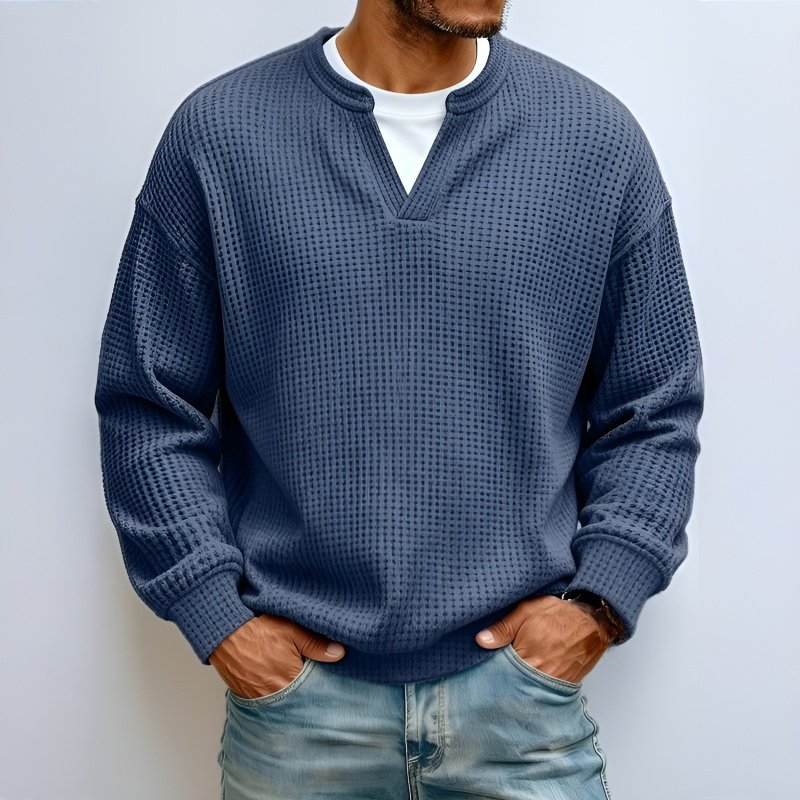 長袖Tシャツ、シンプルなワッフル柄、メンズ服