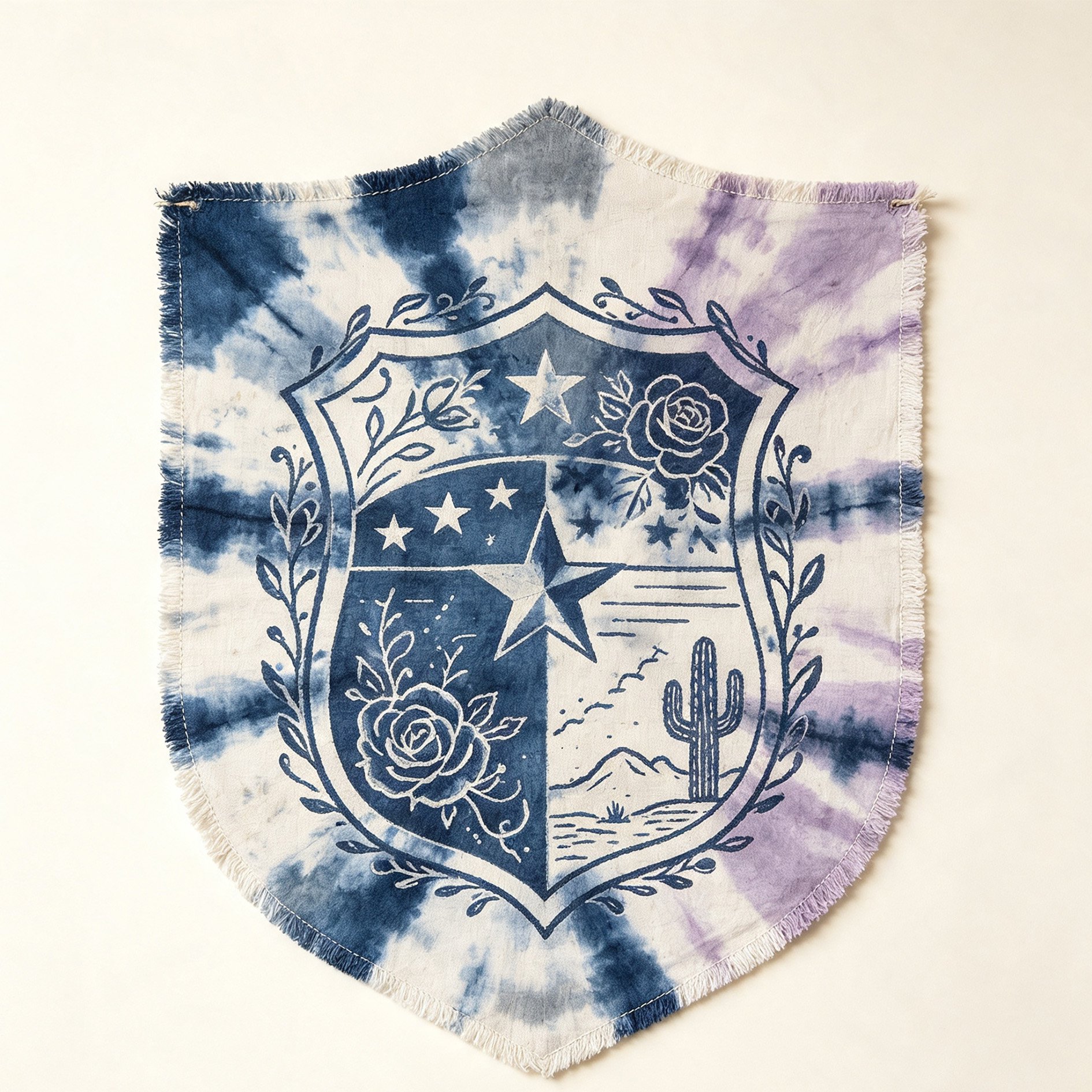 Colorful Star Shield Tie-Dye Banner hanging on wall