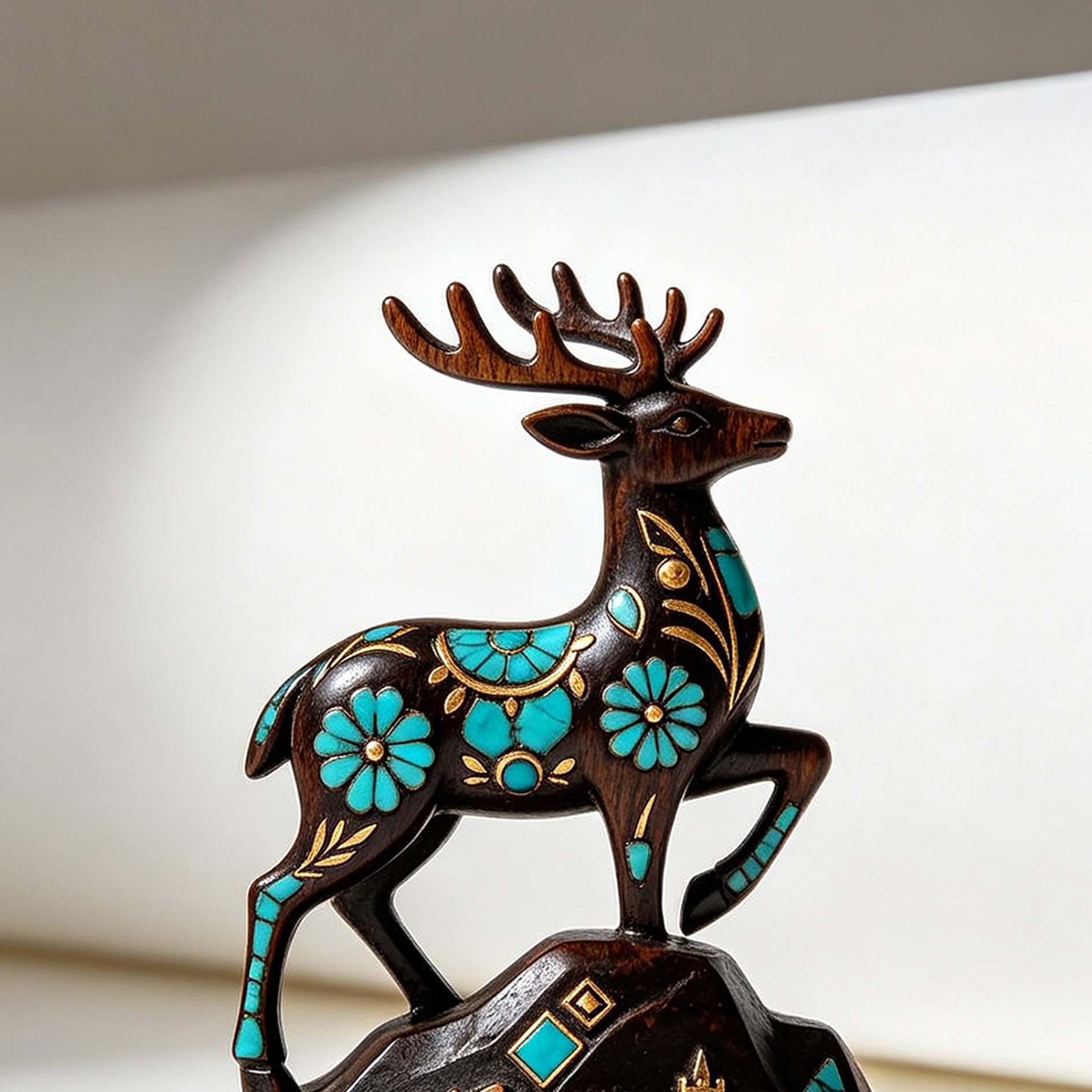Kleines Ornament mit Türkiseinlegearbeiten auf weißem Hintergrund