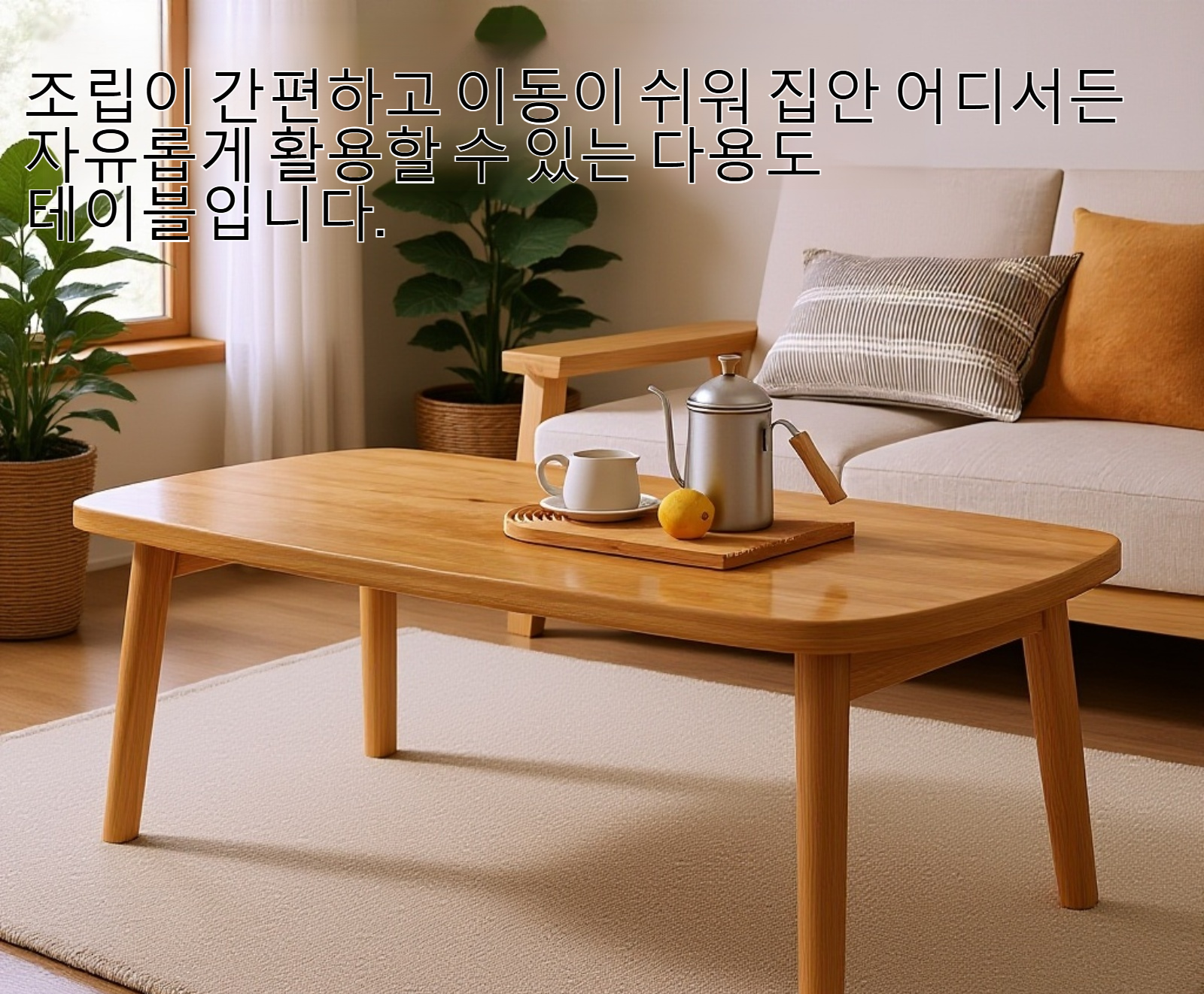 고급 원목 접이식 거실 테이블 전체 모습