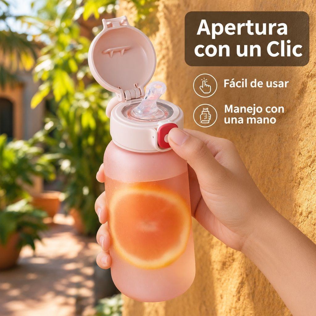 Botella de Agua Tritan con Pajita y Escala Graduada Portátil