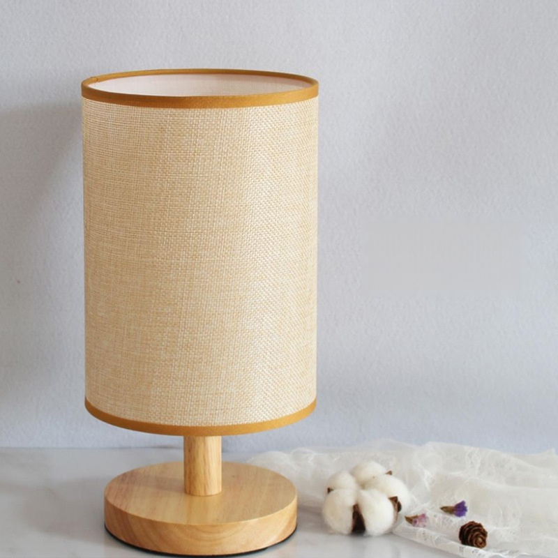 Solid Wood Table Lamp with Fabric Lampshade